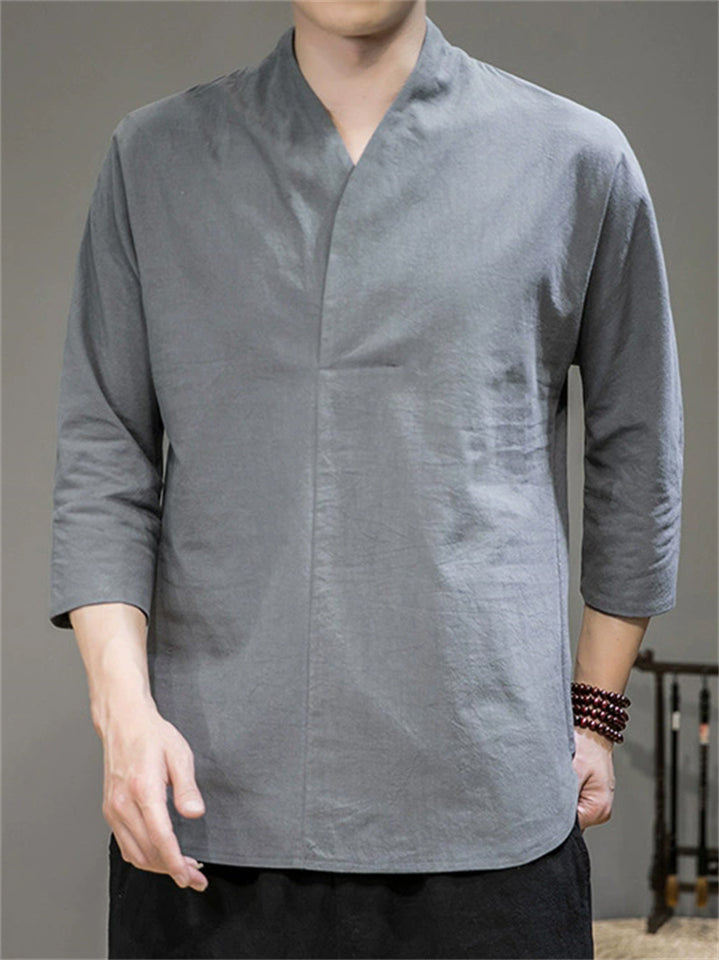 Men's Chinese Vintage Style Summer 3/4 Sleeve Shirts