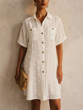 Womens Swiss Dot Short Sleeve Button Down Shirt Dress