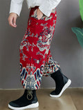 Thicken Men's Chinese Loong Print Elastic Waist Drop Crotch Pants
