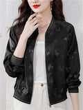 Women's Casual Butterflies Pattern Waist Length Baseball Collar Jacket