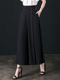 Women's High Waist Wide Leg Flowy Palazzo Pants with Buttons