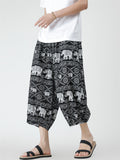 Men's Ethnic Style Contrast Color Print Beach Capri Pants