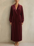 Womens Long Velvet Robe Soft Plush Outerwear with Pockets