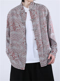 Chinese Style Loong Print Long Sleeve Linen Shirts for Men