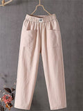 Women's Summer SImple Comfy Elastic Waist Loose Fit Cropped Pants