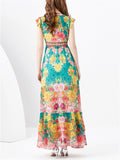 Elegant Deep V Neck Sleeveless Floral Beach Dress for Women