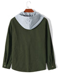 Men's Contrast Color Waffle Pattern Button Up Pocket Hooded Shirts