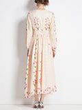 Women's Elegant Long Sleeve Floral Print Big Hem Dress