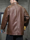 Chinese Style Patchwork Slant Placket PU Tang Suit Jacket for Men
