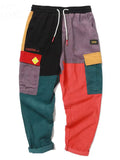 Men's Hip-Hop Color Block Patchwork Multi-Pocket Pants