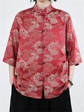 Loose Oriental Style Loongfeng Jacquard Half Sleeve Shirt for Men