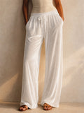 Women Velvet Wide Leg Pants Drawstring High Waist Casual Trousers
