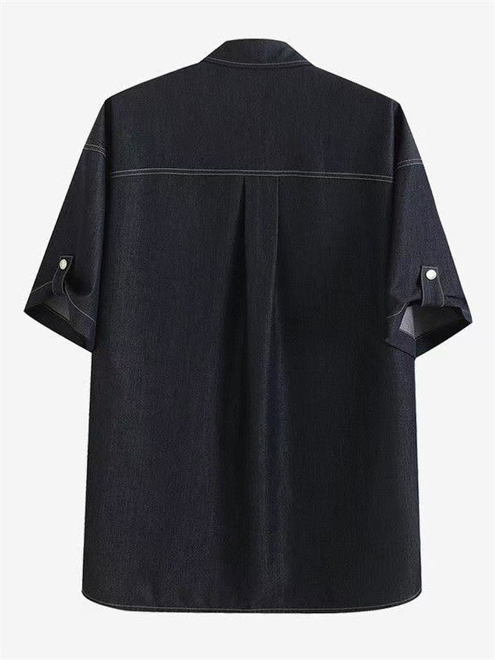 Men's 2Pcs Summer Retro Simple Print Lapel Short Sleeve Outfits