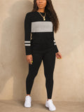 Women Color Block Tracksuit Long Sleeve Crew Neck Top and Leggings Set