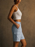 Womens High Waisted Utility Pockets Cargo Bermuda Shorts