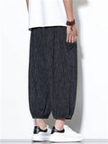 Men's Summer Cool Striped Pockets Wide Leg Beach Cropped Pants