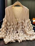 ‌Women's One Size Chic Ruffled Lace Up Cardigan Shirts