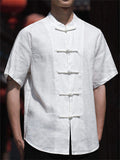 Men's Summer Linen Button Up Stand Collar Tang Suit Shirts