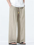 Men's Summer Cool Casual Solid Color Wrinkled Drape Wide Leg Pants