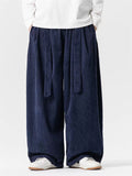 Men's Simple Japanese Style Corduroy Wide Leg Pants with Belt
