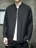 Men's Fake Two Pieces Stand Collar Button Linen Shirt