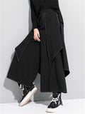 Fashion Women's Street Casual Black Patchwork Wide Leg Flared Pants