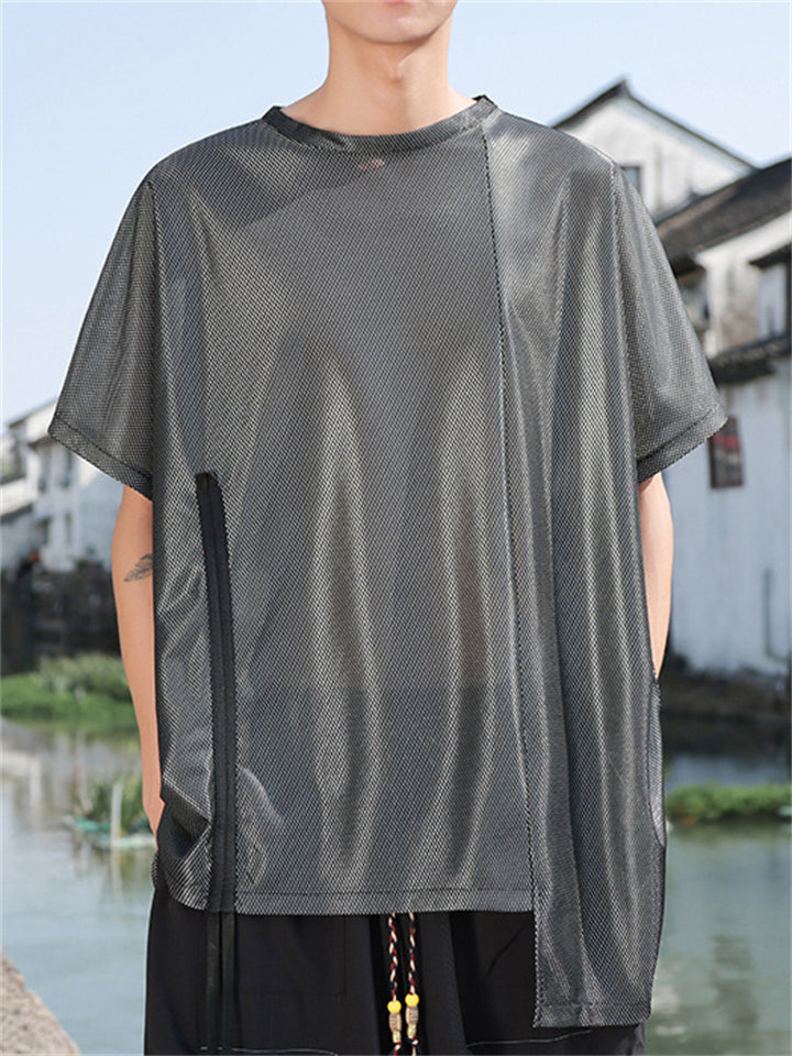 Men's Asymmetric Hem BatWing Sleeve Short Sleeve Shirt
