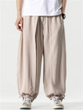 Men's Summer Solid Color Wide Leg Ankle-Tied Bloomers Pants