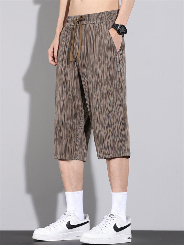 Men's Summer Cool Comfy Drawstring Striped Loose Capri Pants