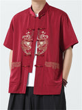 Men's Summer Cool Loong Embroidery Button Up TangSuit Shirt