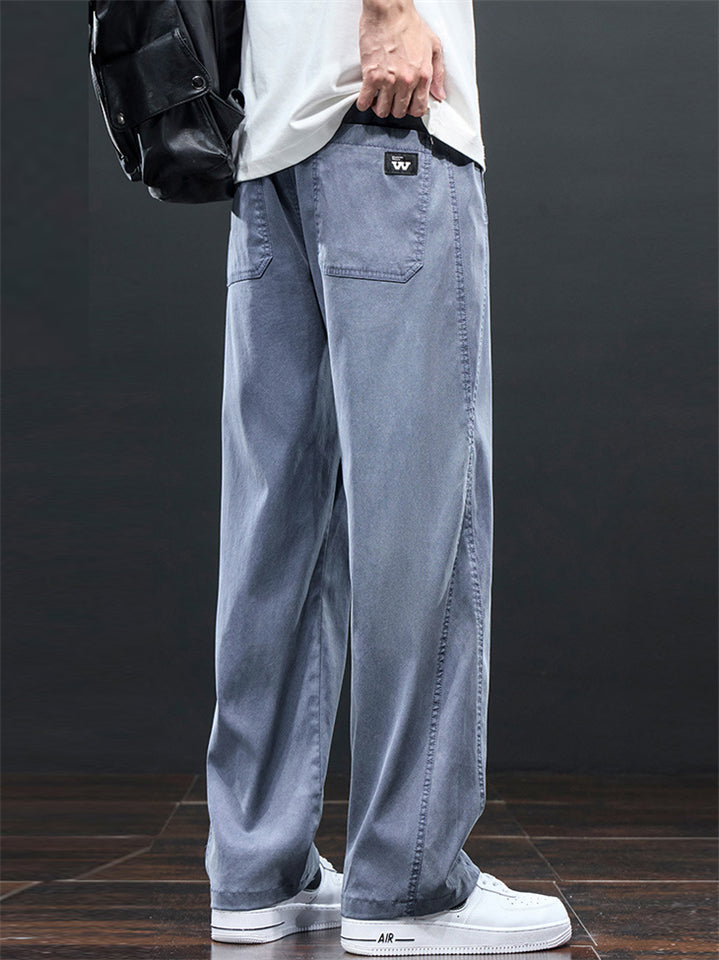 Men's Vintage Lyocell Denim Style Loose Fit Drawstring Straight Pants