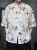 Men's Summer Retro Chinese Style Print Frog Button Half Sleeve Shirts
