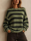 Women Oversized Ombre Striped Knit Pullover Sweater