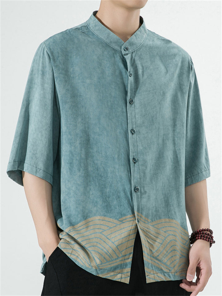 Men's Summer Print Stand Collar Half Sleeve Shirts