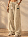 Women Corduroy Wide Leg Drawstring Elastic Waist Loose Fit Pants