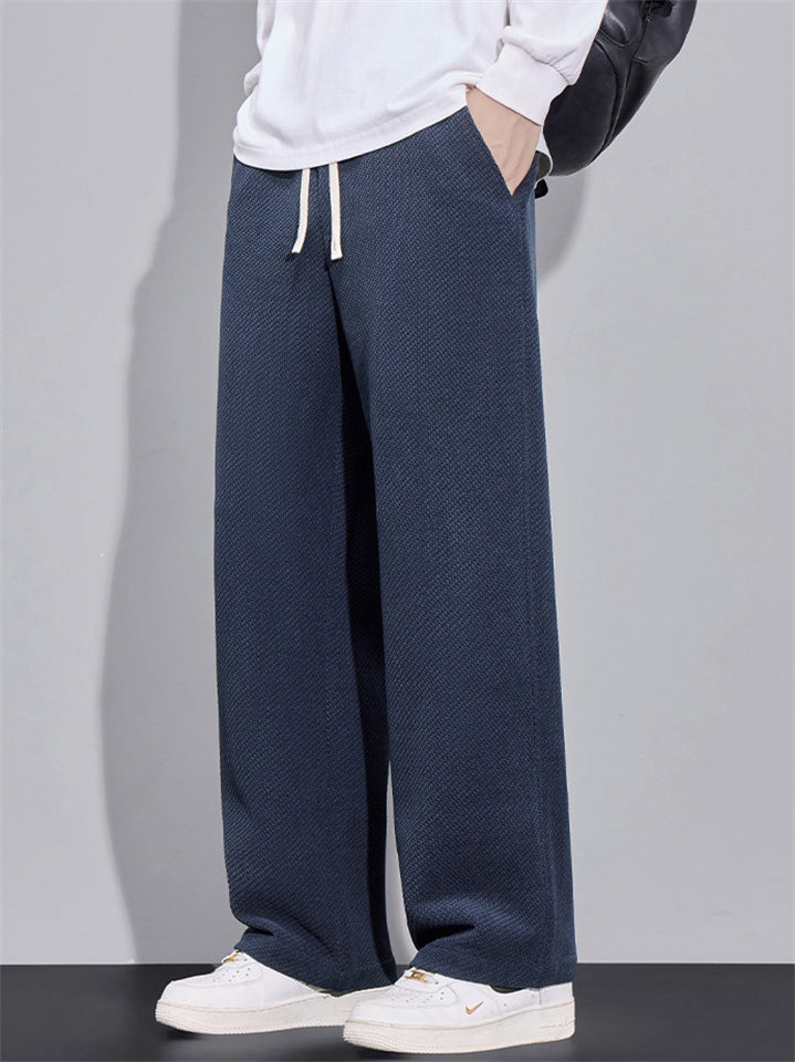 Men's Casual Thermal Lined Comfy Elastic Waist Straight-Leg Drape Twill Knitted Pants