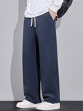 Men's Casual Thermal Lined Comfy Elastic Waist Straight-Leg Drape Twill Knitted Pants