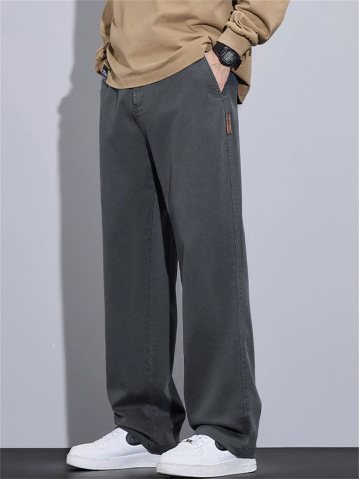Autumn Casual Elastic Waist Loose Fit Straight Leg Pants for Men Daily Wear