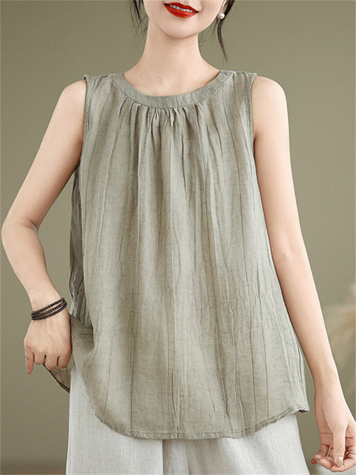 Summer Casual Women's Solid Color Round Neck Sleeveless Shirts