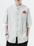 Chinese Style Embroidery Frog Button Half Sleeve Shirts
