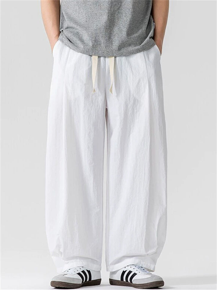 Men's Summer Japanese Style Drawstring Wide Leg Cargo Pants