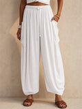 Womens Casual Cotton Linen High Waisted Lantern Pants