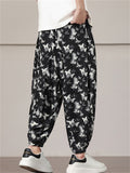 Men's Summer Chinese Style Butterfly Print Loose Fit Harem Pants