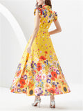 Women's Sleeveless Lapel Collar Floral Maxi Dress for Summer