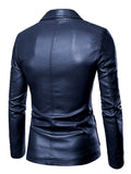 Men's Autumn PU Leather Blazer Slim Fit Casual Business Office Jackets
