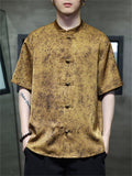 Men's Chinese Style Printed Satin Loose Fit Casual Tang Suit Summer Shirts