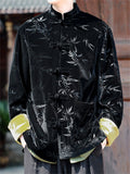 Men Chinese Style Autumn Contrast Color Bamboo Leaf Velvet Jackets