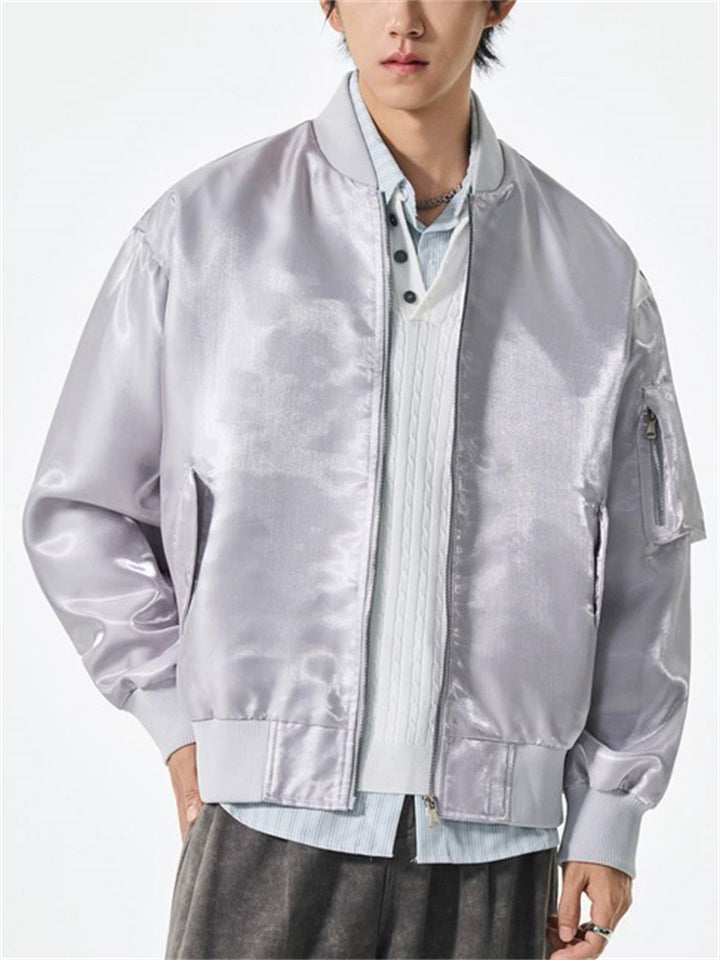 Unisex Retro Street Bling Solid Color Baseball Collar Long Sleeve Jackets