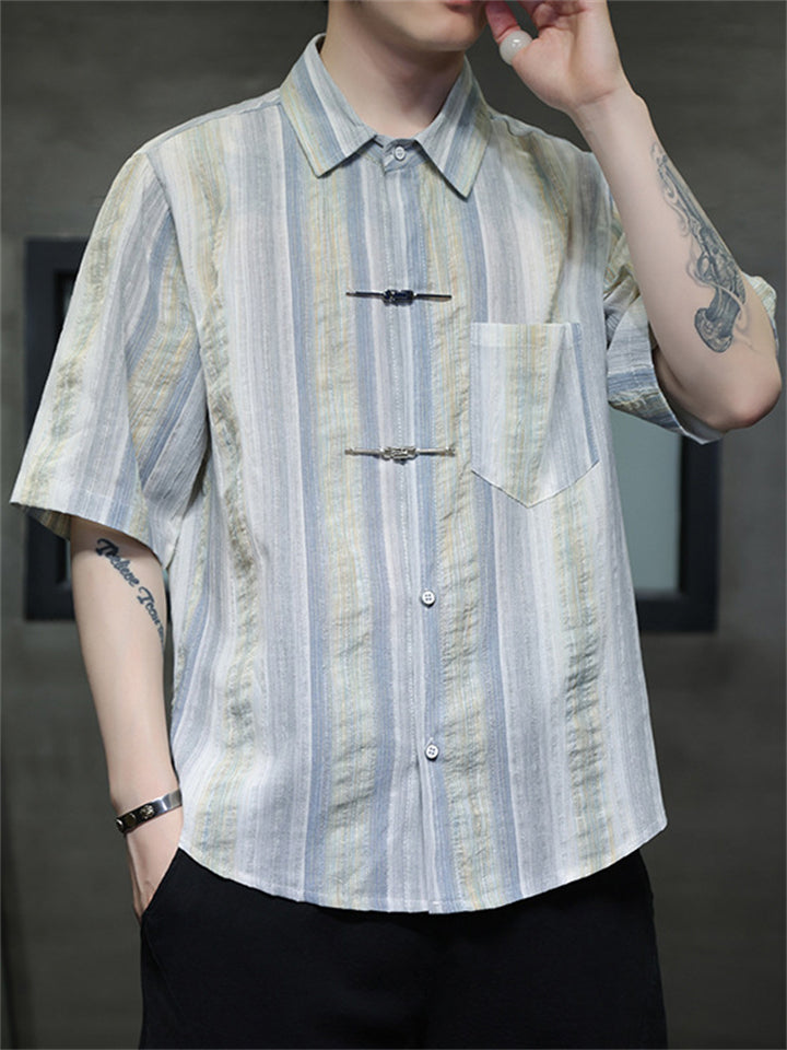 Men's Causal Summer Stripe Lapel Short Sleeve Shirts