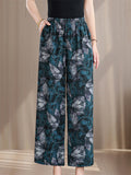 Women's Elegant Print Elastic Waist Wide Leg Cropped Pants